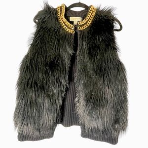 Michael Kors Faux Fur and Gold Link Sweater Vest